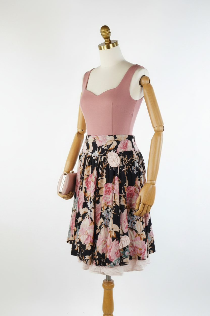 Gonna Midi Floreale Vintage in Viscosa – Made in Italy