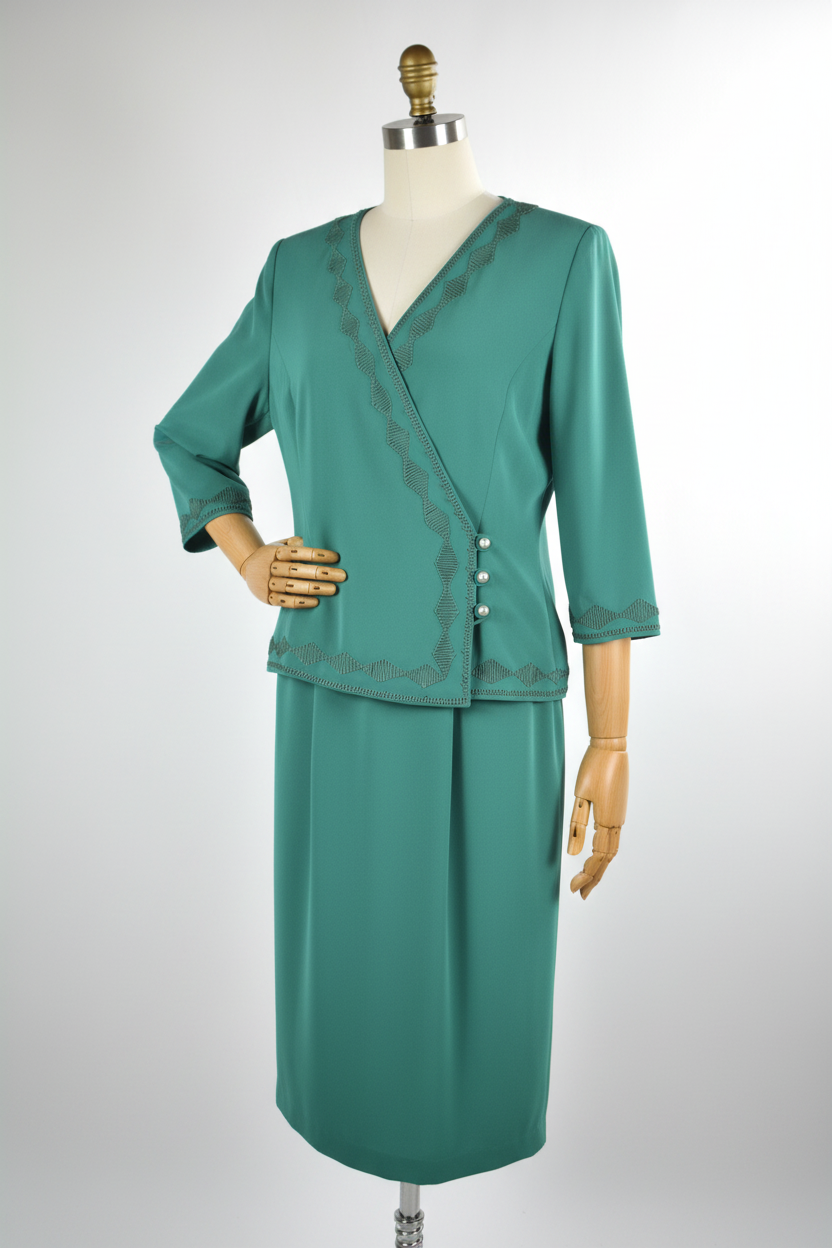 Completo Tailleur Vintage Verde Smeraldo — Giacca + Gonna