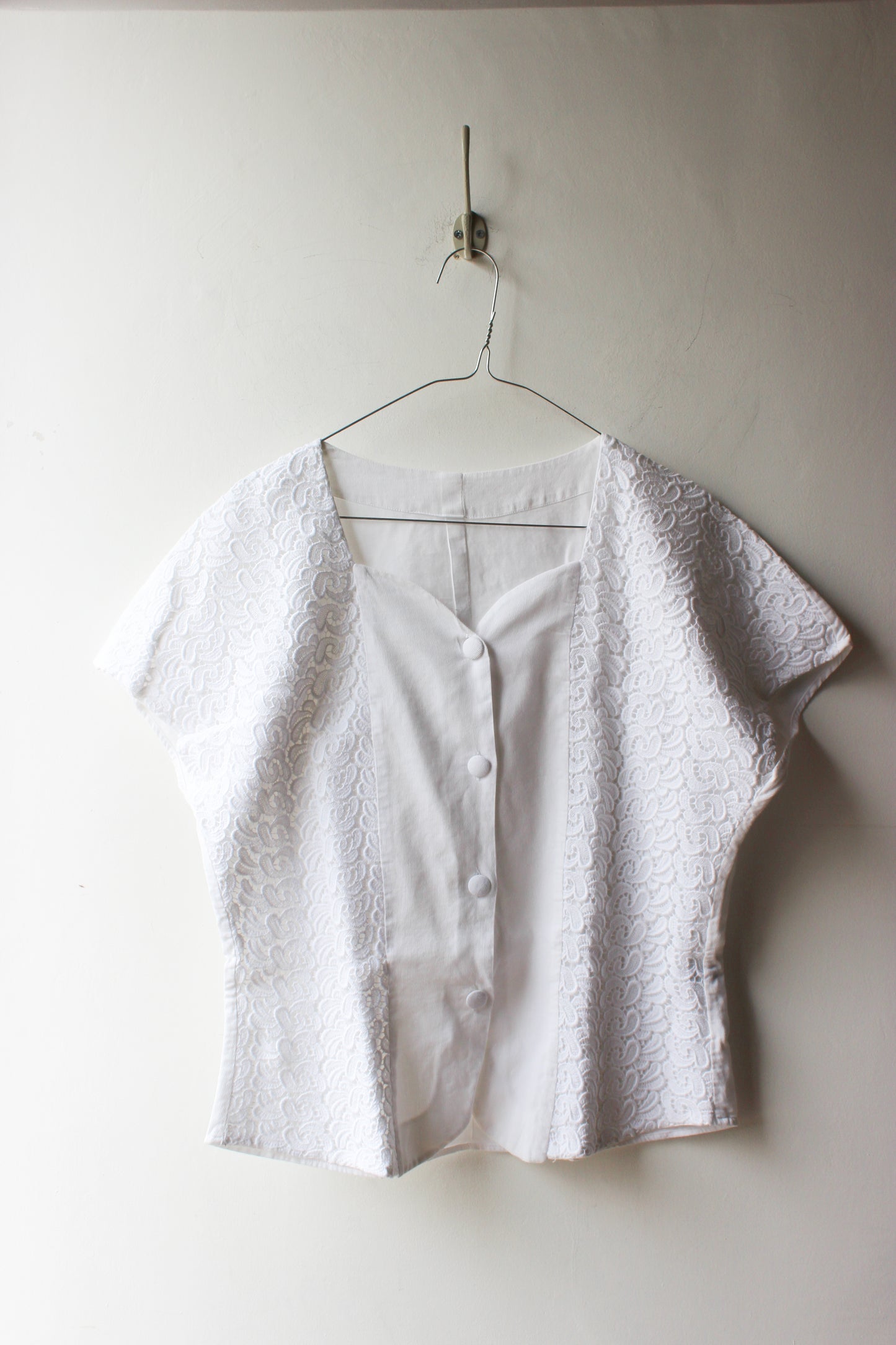 Camicia Vintage Pizzo Sangallo Bianca Romantica Anni '80