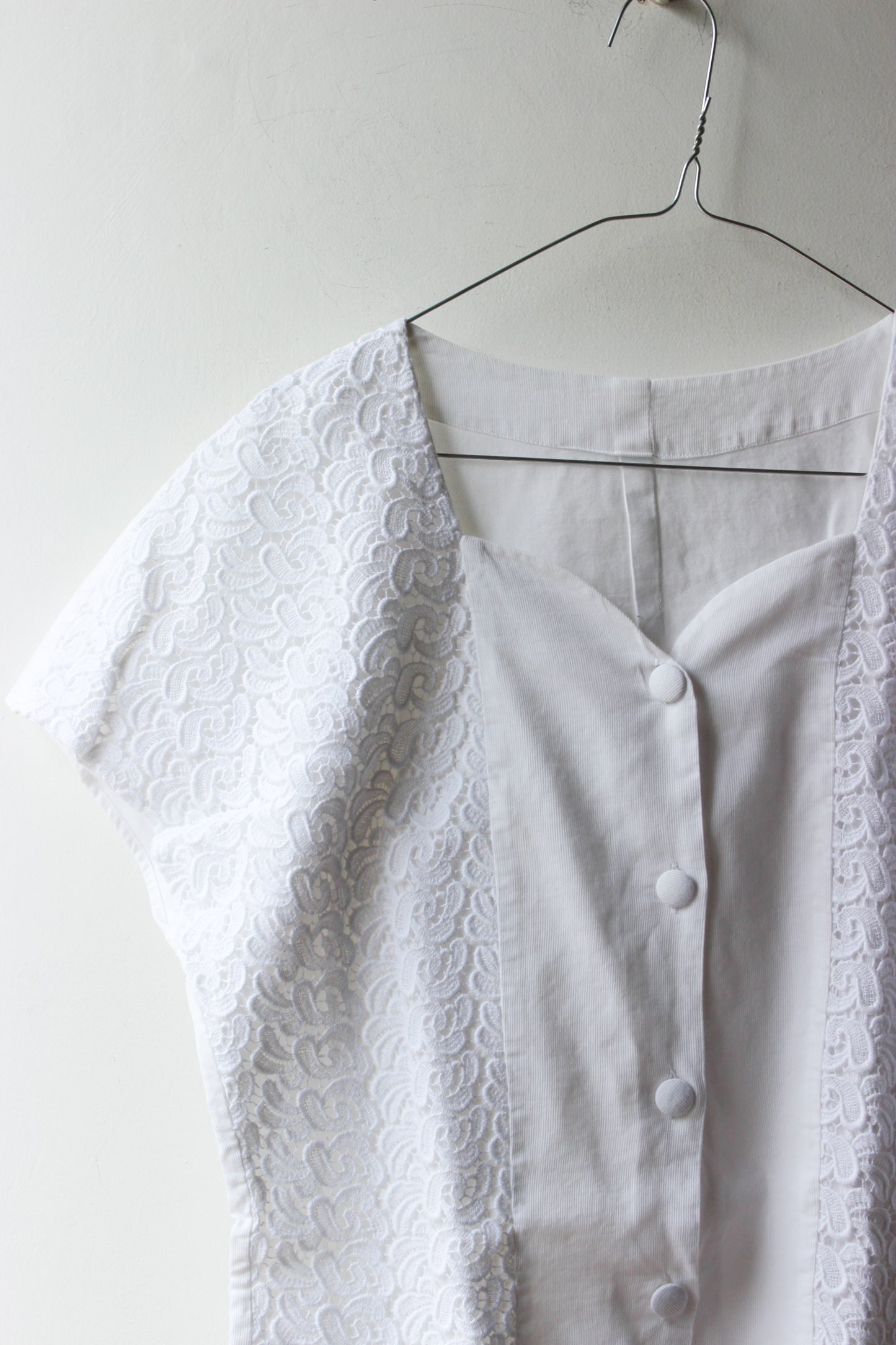 Camicia Vintage Pizzo Sangallo Bianca Romantica Anni '80
