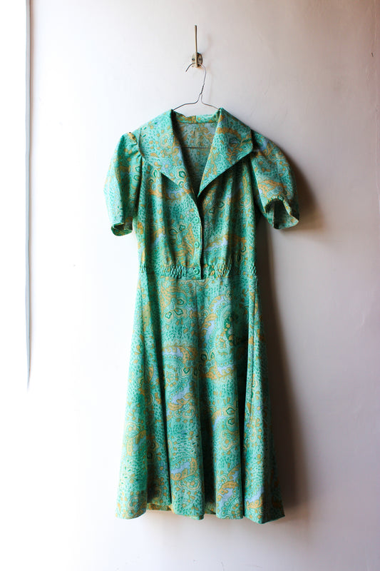 Abito Vintage Verde Tiffany con Collo a Camicia