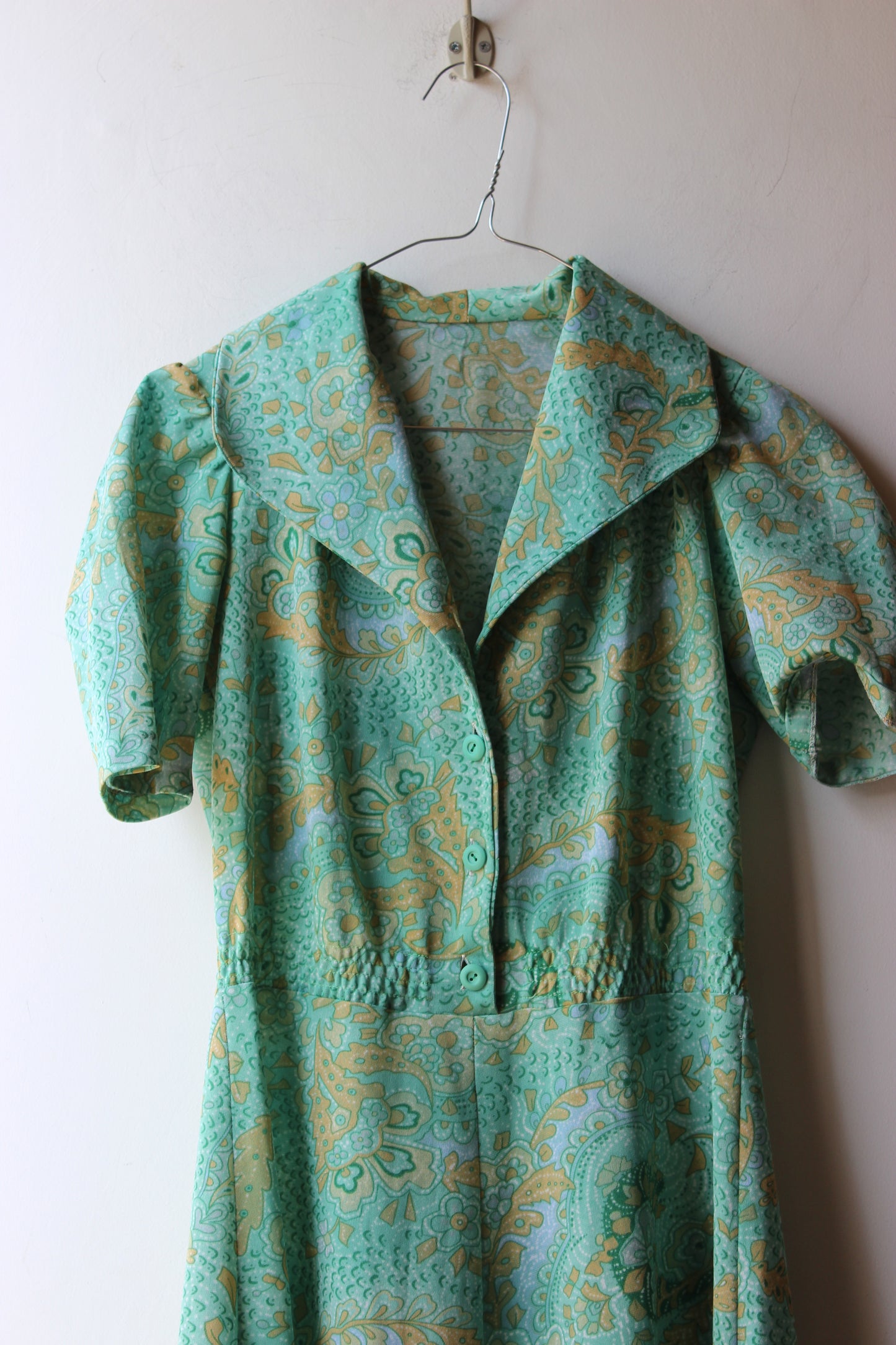 Abito Vintage Verde Tiffany con Collo a Camicia