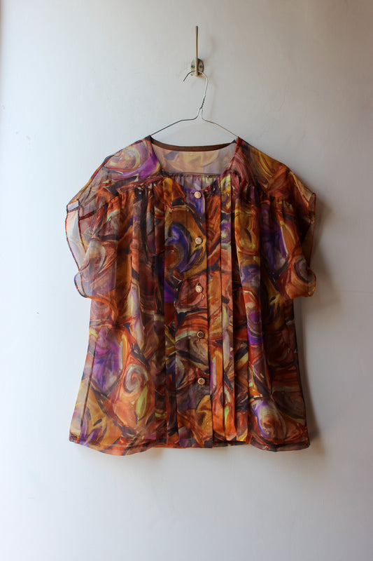 Blusa Vintage Multicolor Effetto Acquerello