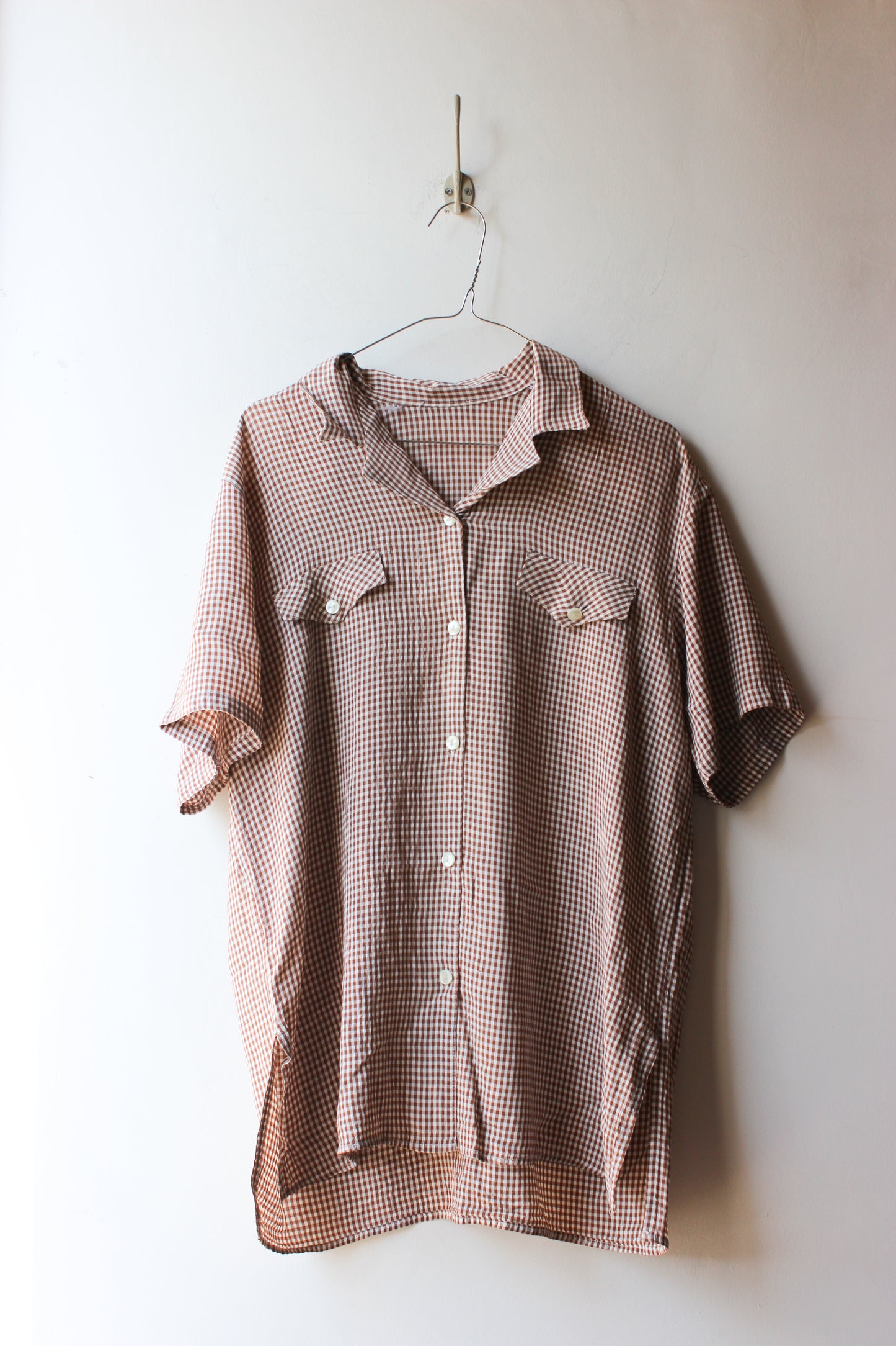 Camicia Vintage a Quadretti Vichy Marrone