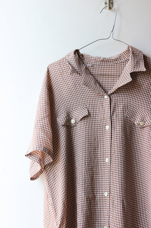Camicia Vintage a Quadretti Vichy Marrone