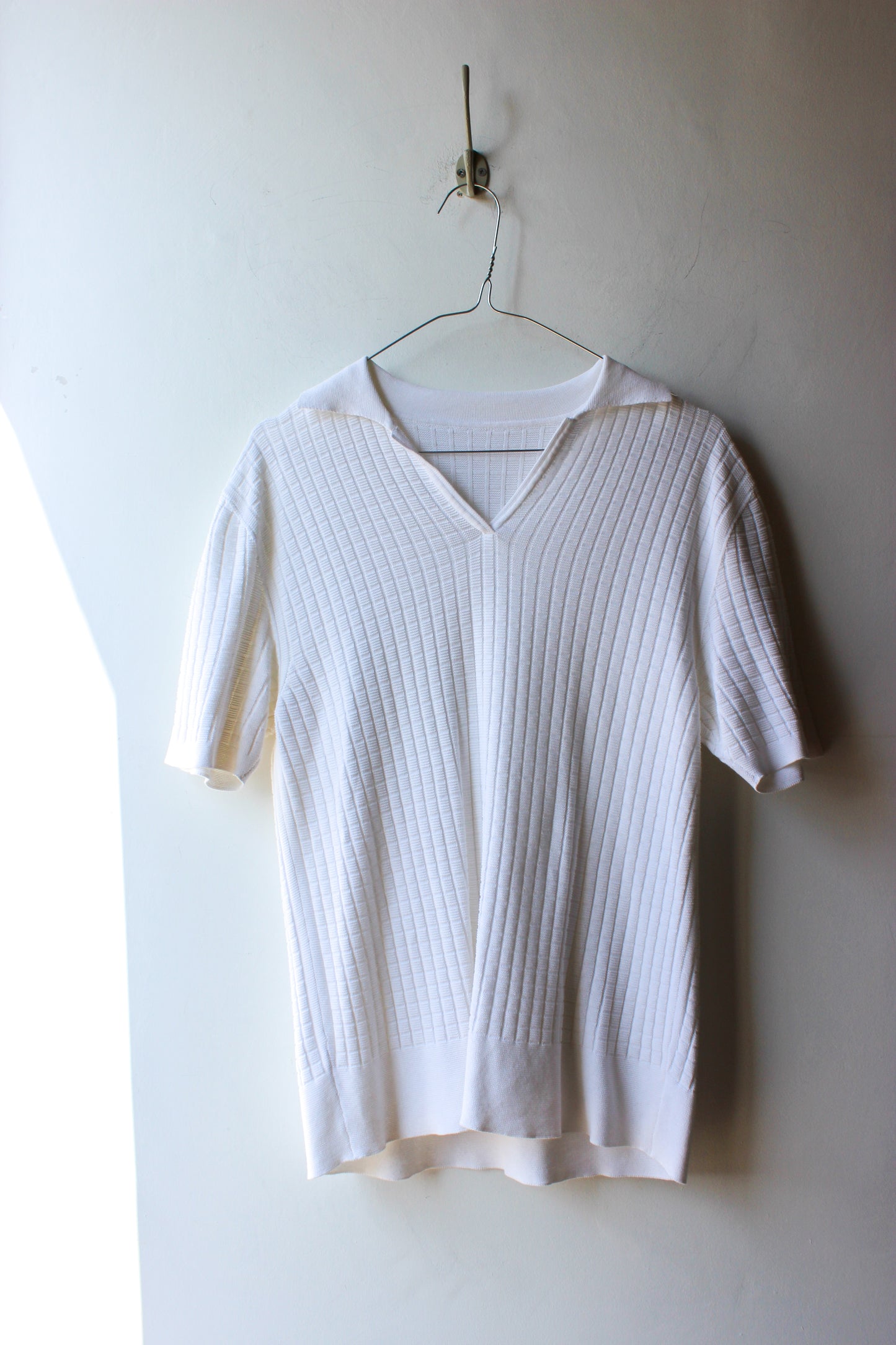 Maglia Vintage a Coste Bianca con Collo a V Taglia M