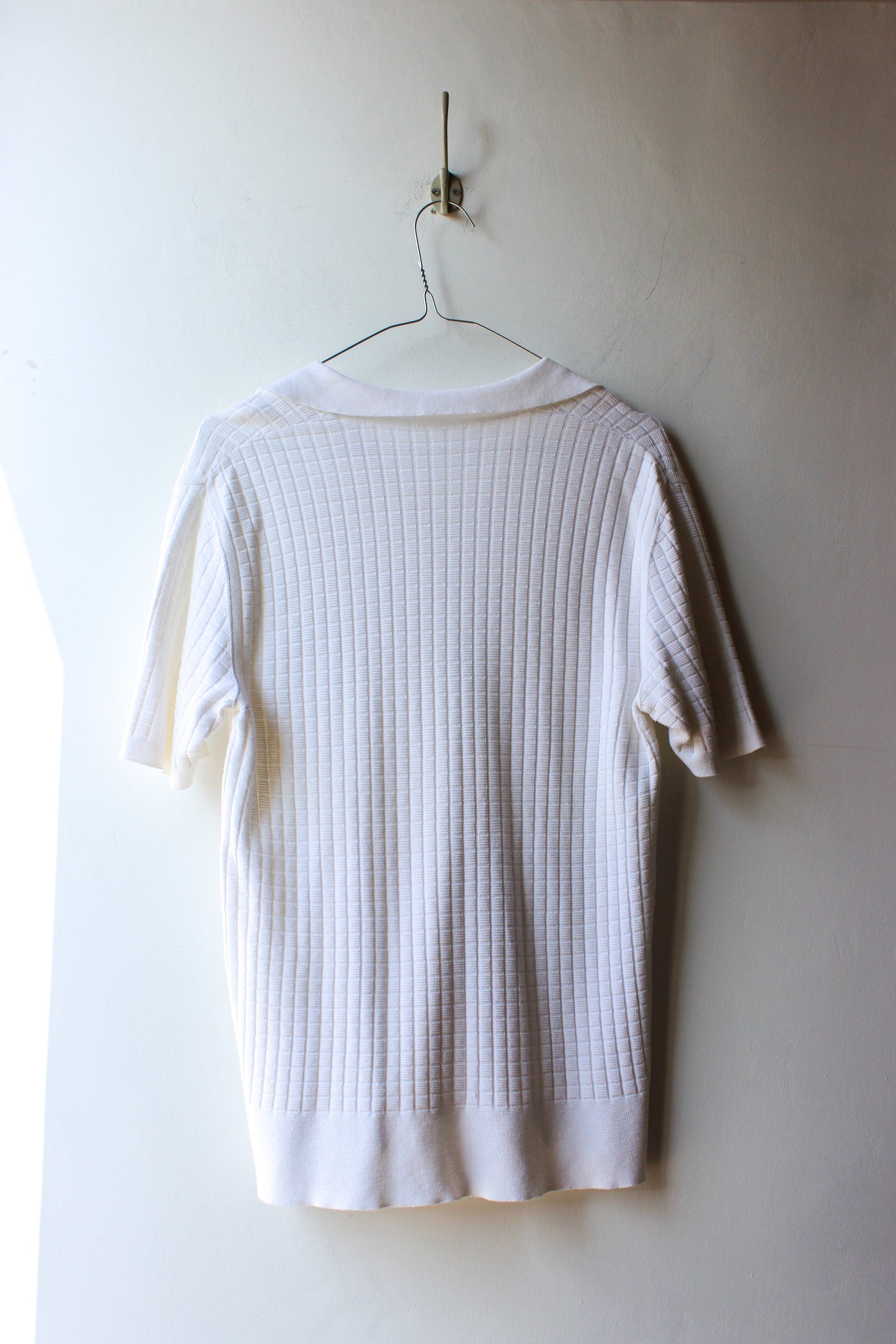 Maglia Vintage a Coste Bianca con Collo a V Taglia M