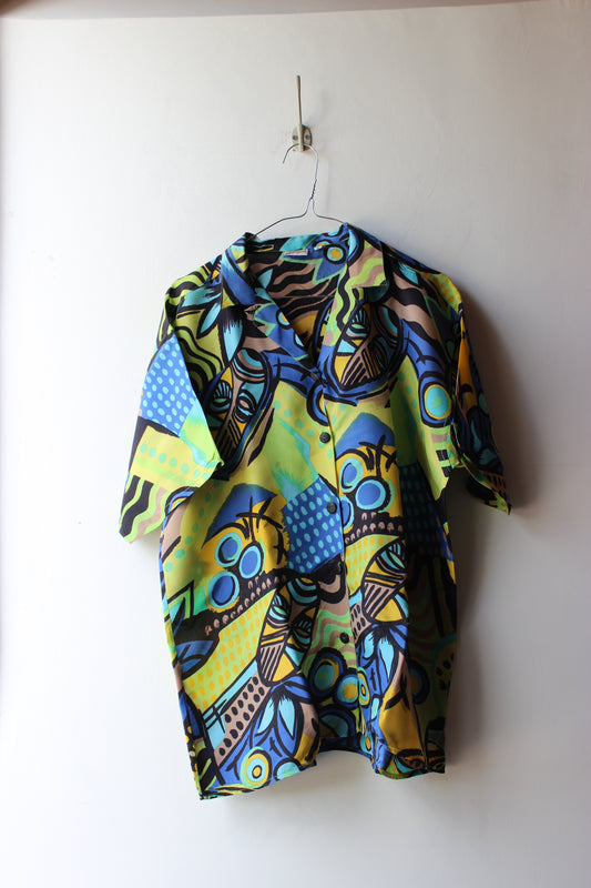 Camicia Vintage Fantasia Psichedelica Multicolor Anni '90 Taglia S