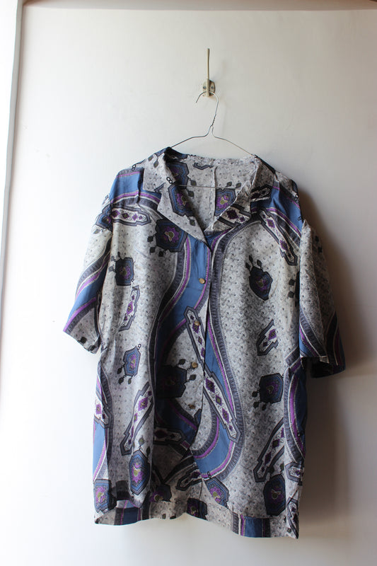 Camicia Vintage Fantasia Paisley Grigio Blu Viola