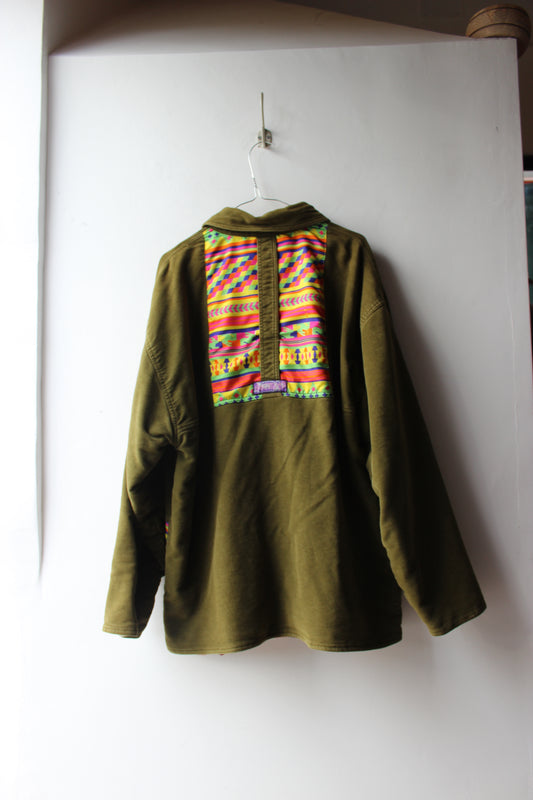 Hema Tribe Giacca Verde Militare con Inserti Etnici Multicolor Taglia L
