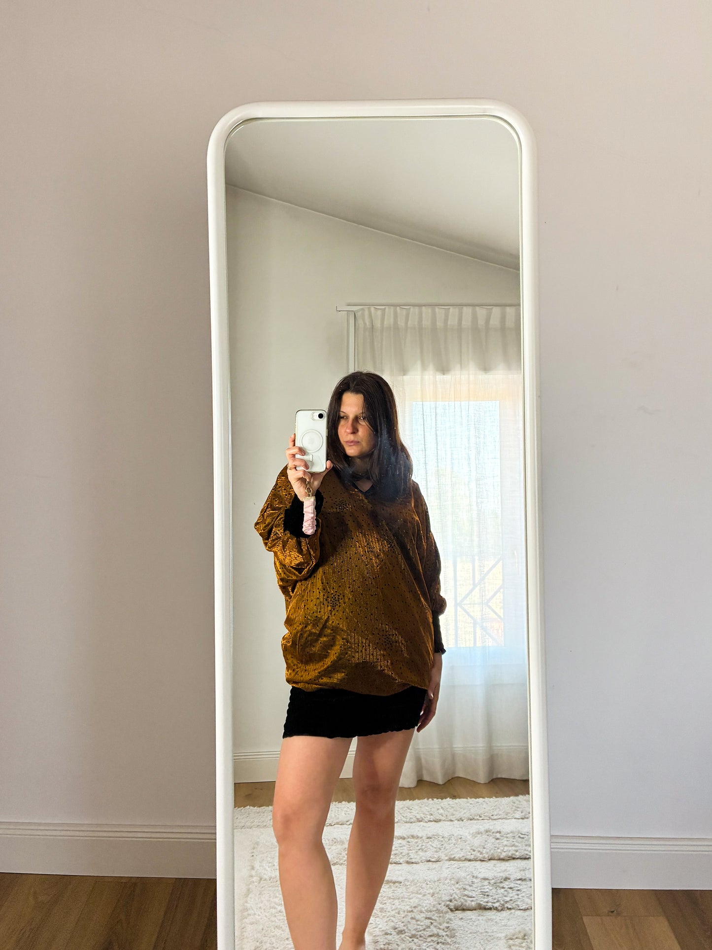 Tunica Vintage Oversize Ocra con Velluto Nero