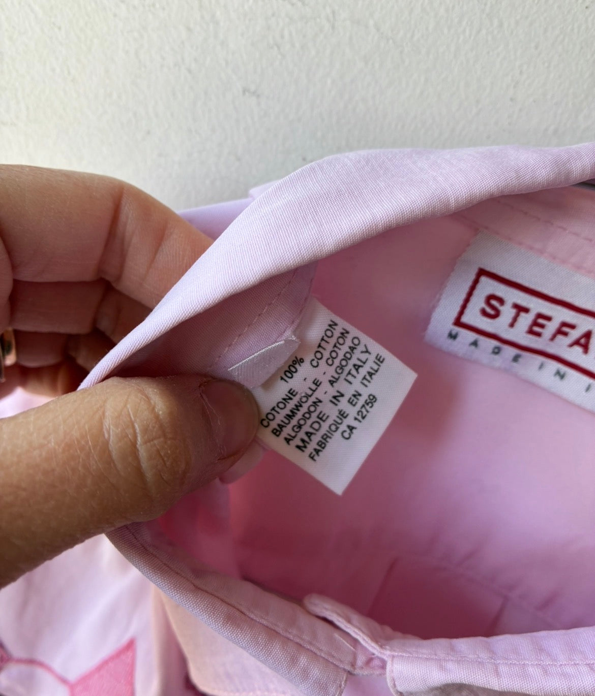 Camicia Vintage Stefanel Rosa con Ricami Naïf e Applicazioni Vichy