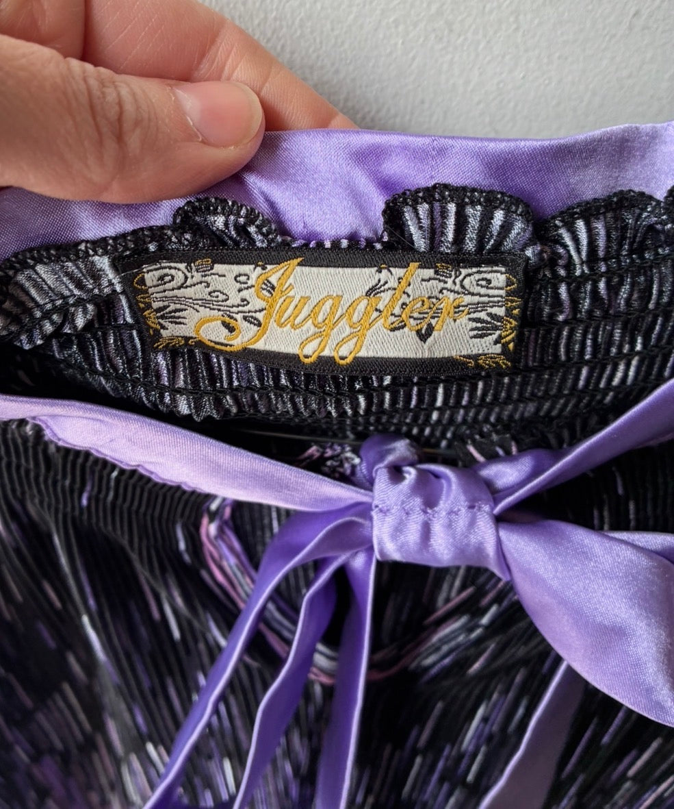 Top Plissettato Seta e Cotone — Viola Iridescente con Fiocco Donna Taglia S