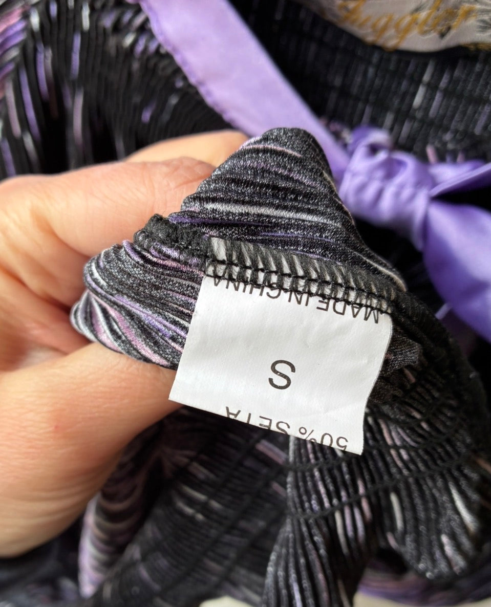 Top Plissettato Seta e Cotone — Viola Iridescente con Fiocco Donna Taglia S