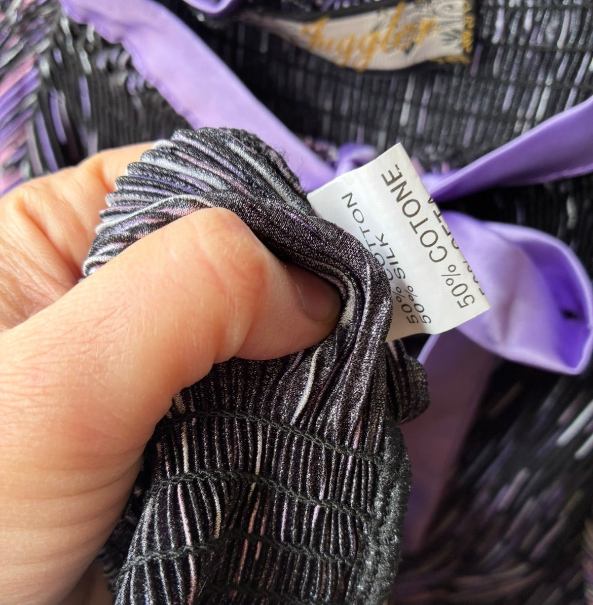 Top Plissettato Seta e Cotone — Viola Iridescente con Fiocco Donna Taglia S