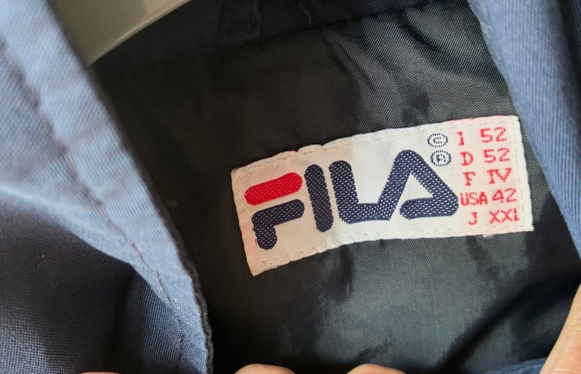 Fila – Giacca a Vento Vintage Anni '90 Blu Navy con Cappuccio
