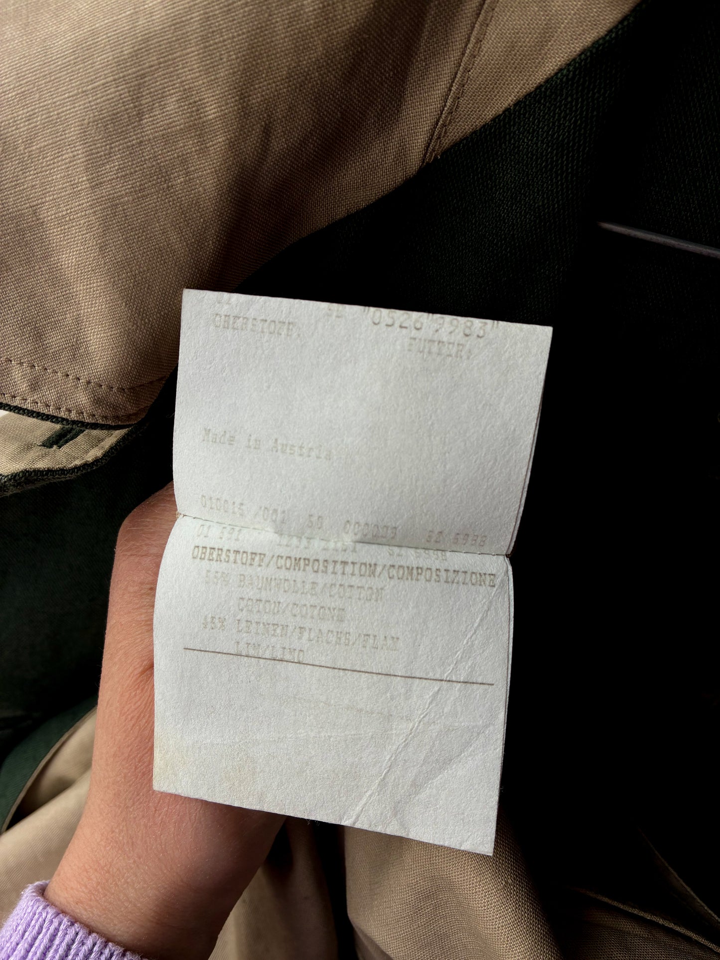 Giacca Vintage Schneiders Salzburg Cotone Lino Beige Fodera Verde