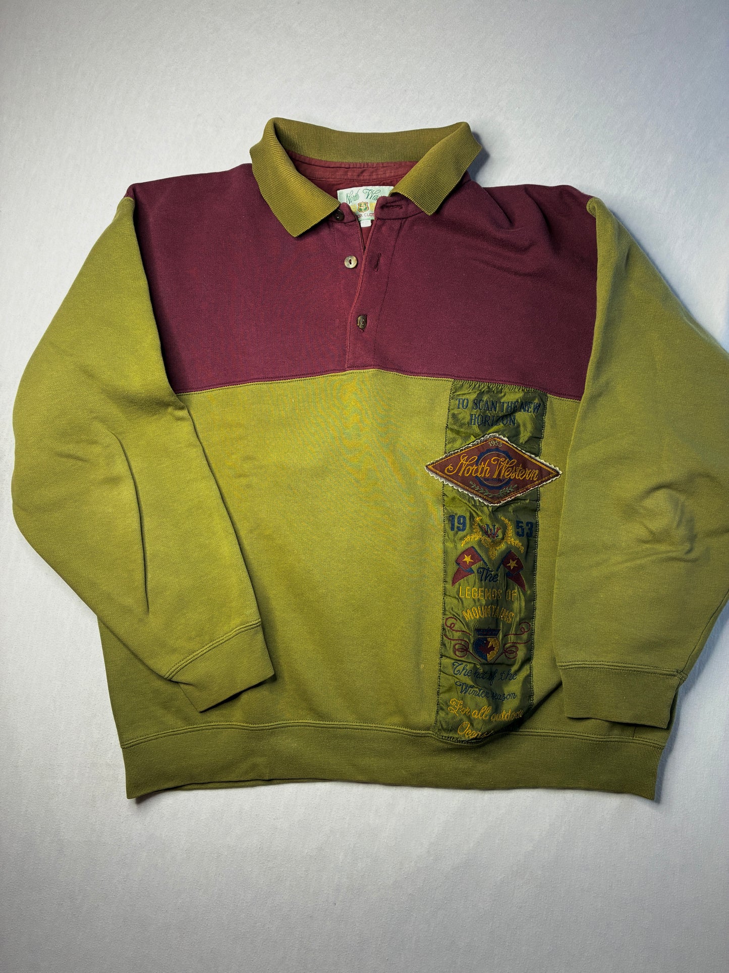 North Western Felpa Rugby Color Block Bordeaux Verde Oliva