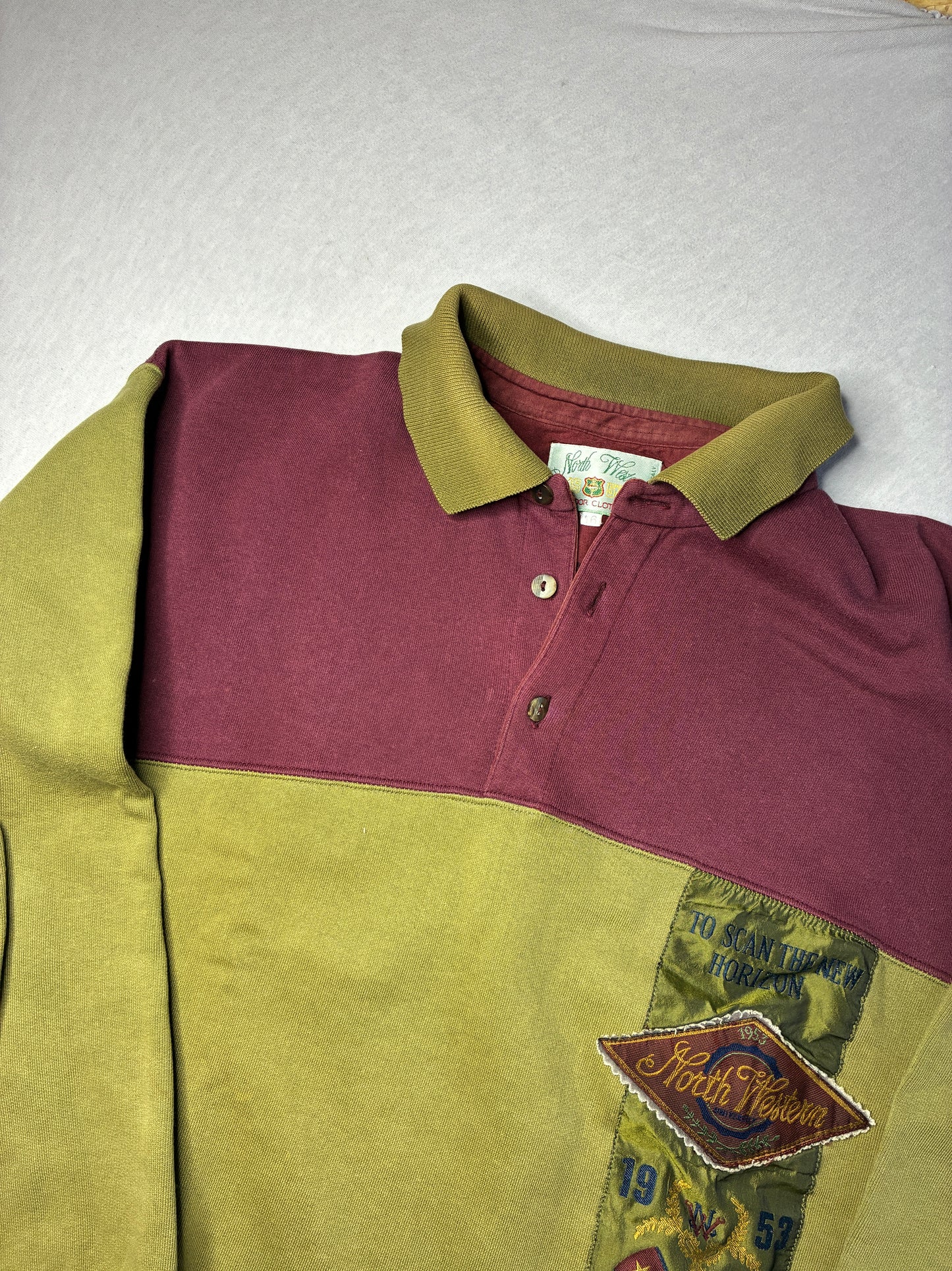 North Western Felpa Rugby Color Block Bordeaux Verde Oliva