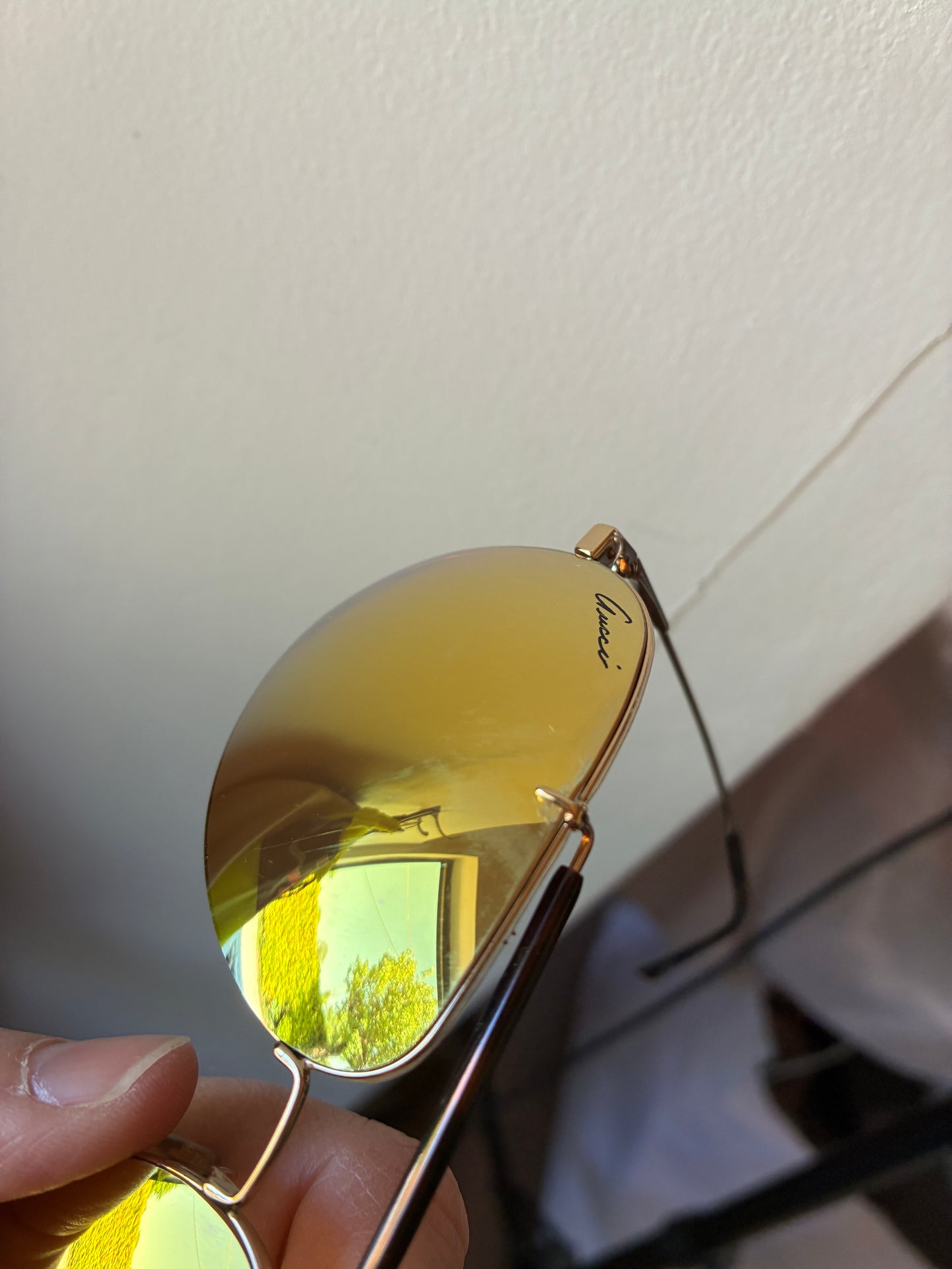 Gucci — Occhiali da Sole Aviator Rimless Vintage Lenti Ambra Oro Specchiato