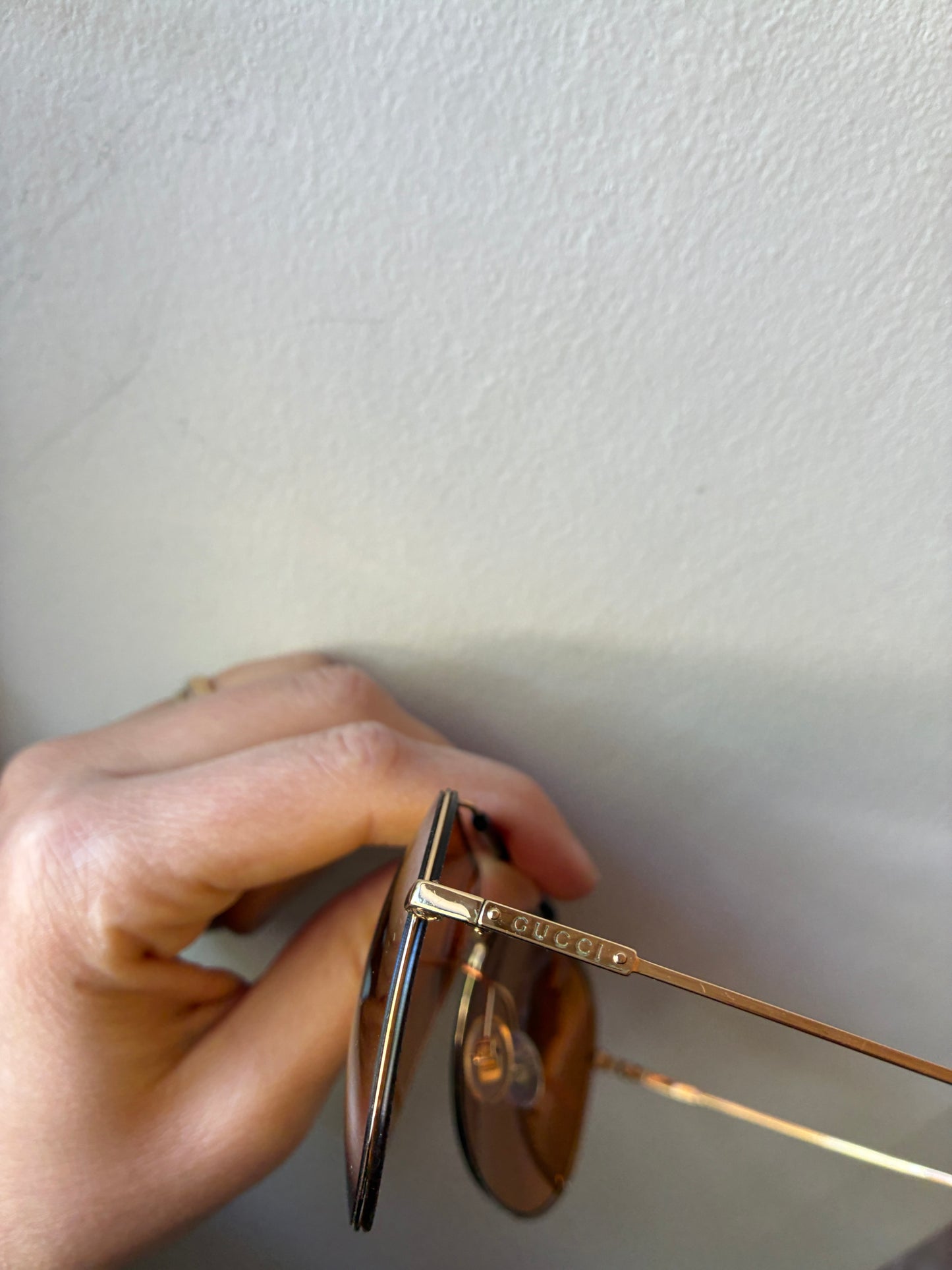 Gucci — Occhiali da Sole Aviator Rimless Vintage Lenti Ambra Oro Specchiato