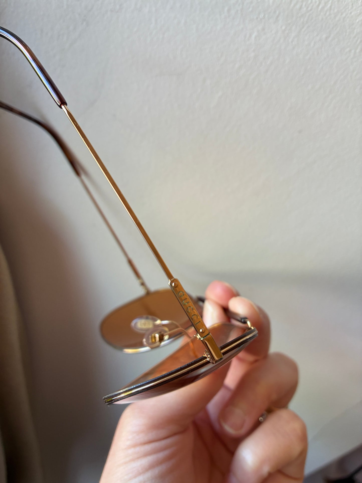 Gucci — Occhiali da Sole Aviator Rimless Vintage Lenti Ambra Oro Specchiato