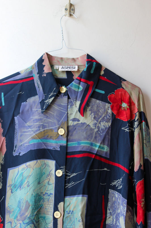 Camicia Vintage Aspesi in Seta con Stampa Artistica