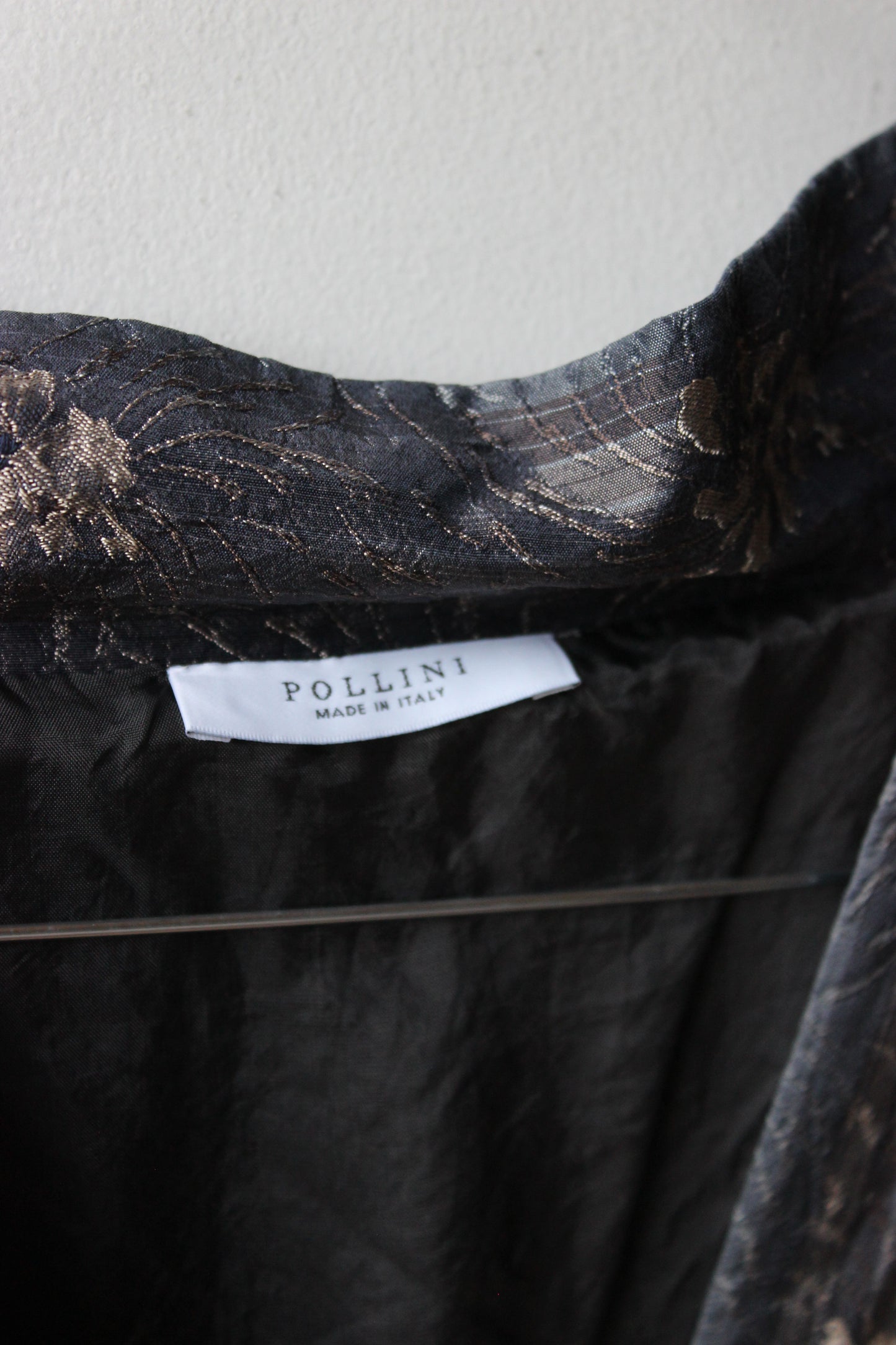 POLLINI Vintage Abito Grigio con Ricami Floreali - Made in Italy