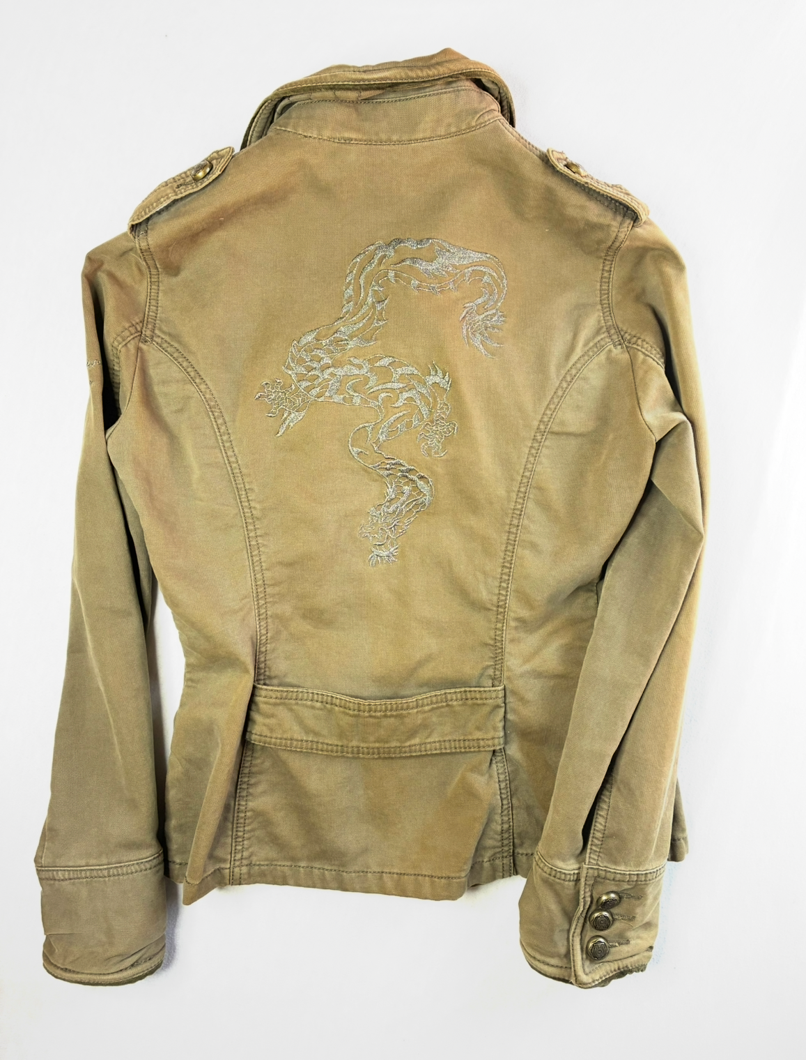 Giacca Vintage Pepe Jeans London Jagger Kaki Military Drago Ricamato Taglia M