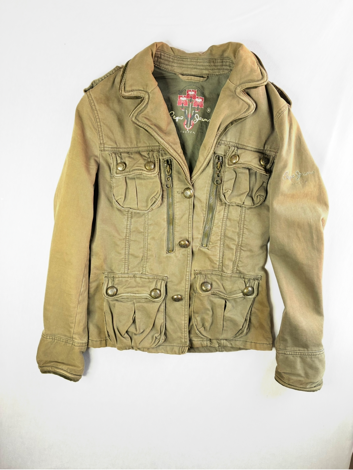 Giacca Vintage Pepe Jeans London Jagger Kaki Military Drago Ricamato Taglia M