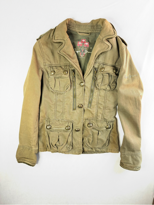 Giacca Vintage Pepe Jeans London Jagger Kaki Military Drago Ricamato Taglia M