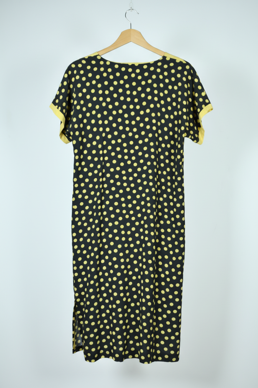 Abito Vintage 100% Seta Nero a Pois Gialli – Made in Italy Taglia 44