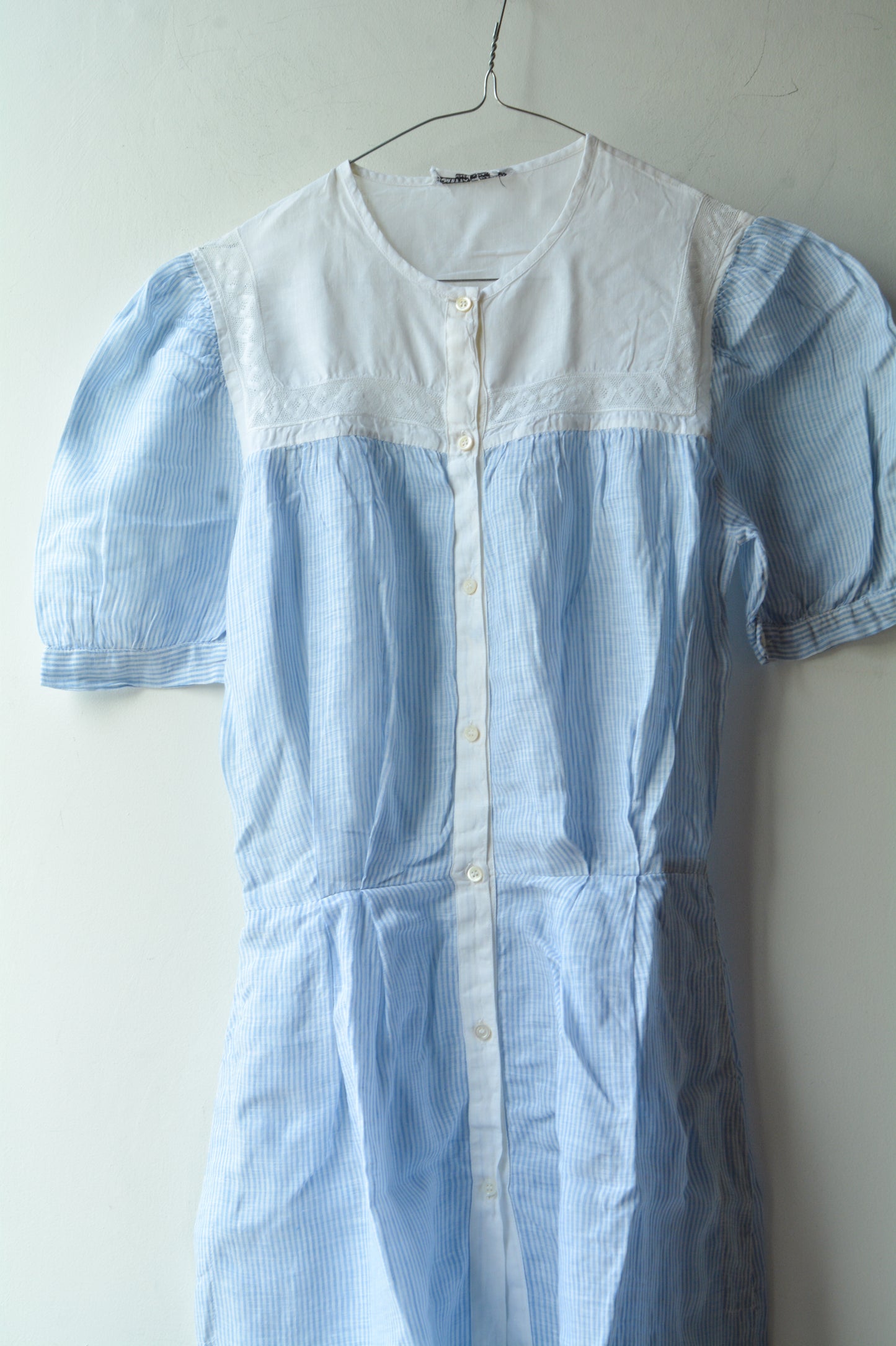 Abito Vintage Loretta di Lore Righe Azzurro Lino