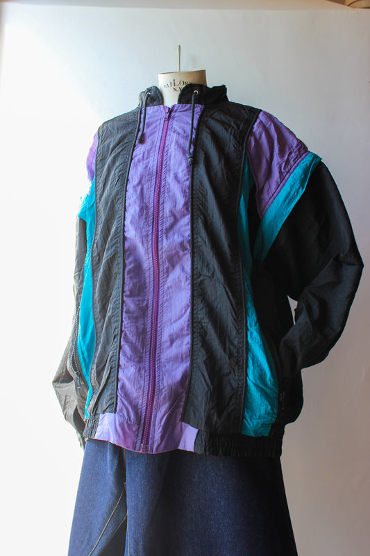 Giacca a vento vintage anni '90 nero viola turchese - Taglia 5