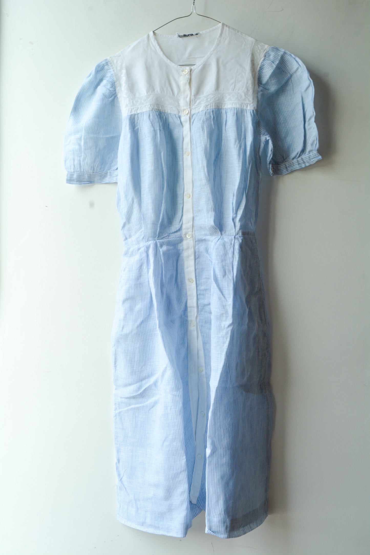 Abito Vintage Loretta di Lore Righe Azzurro Lino