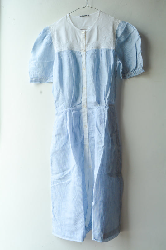 Abito Vintage Loretta di Lore Righe Azzurro Lino