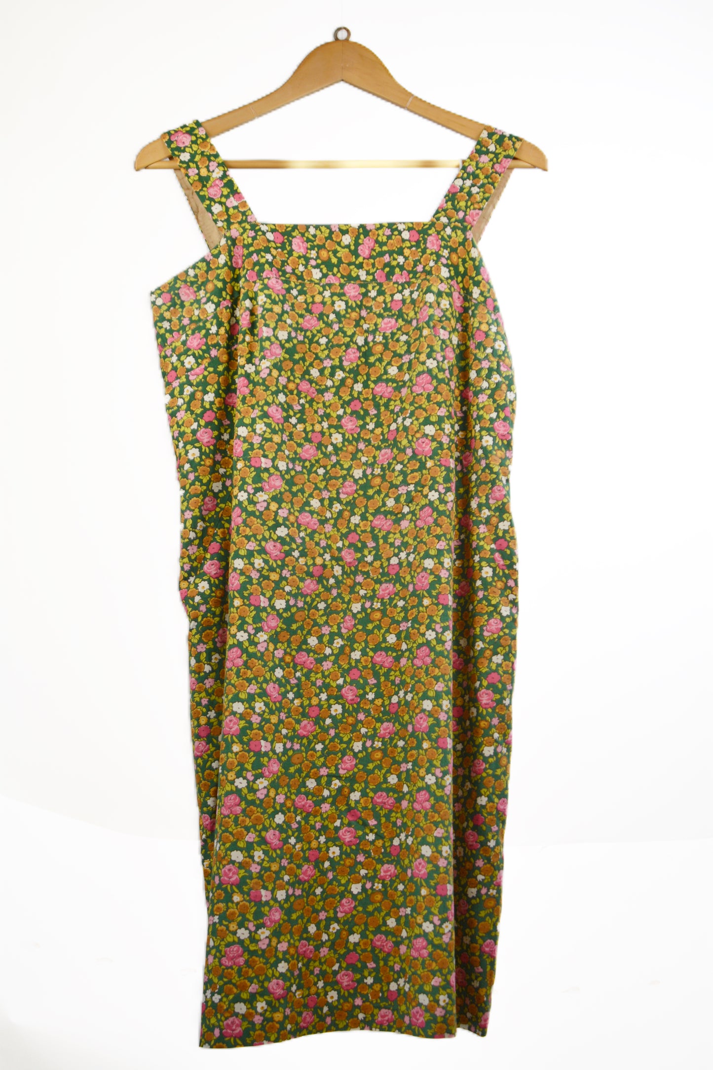Vintage Sartorial Floral Midi Dress — Green Ditsy Rose Print, 1960s/70s