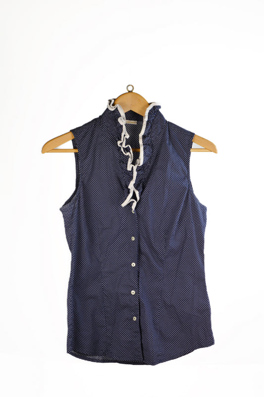 and Camicia Senza Maniche Pois Blu Navy — Rouches Bianchi — Vintage