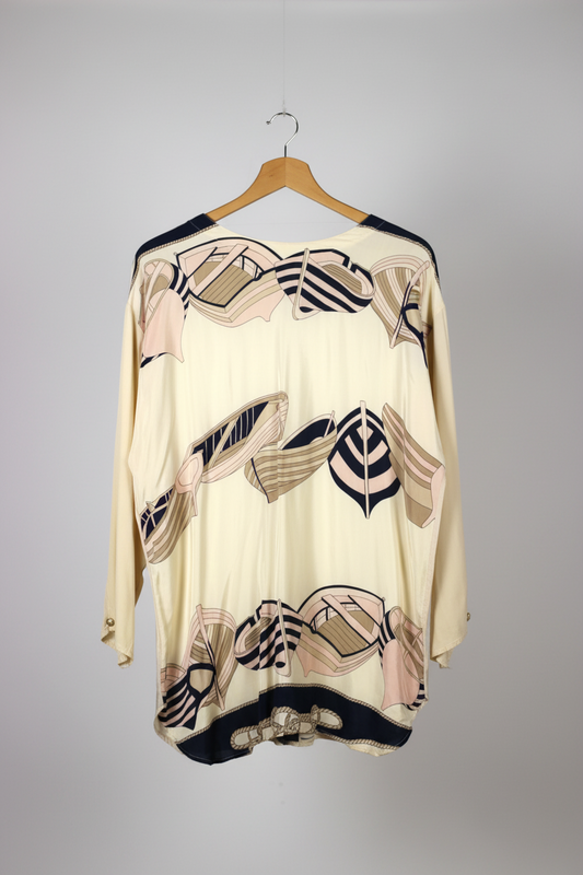 Blusa Vintage Stampa Barche – Stile Nautico Oversize