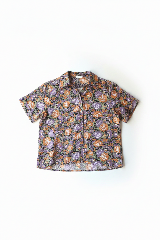 Camicia Floreale Vintage Ruilaiou — Fondo Nero Taglia XL