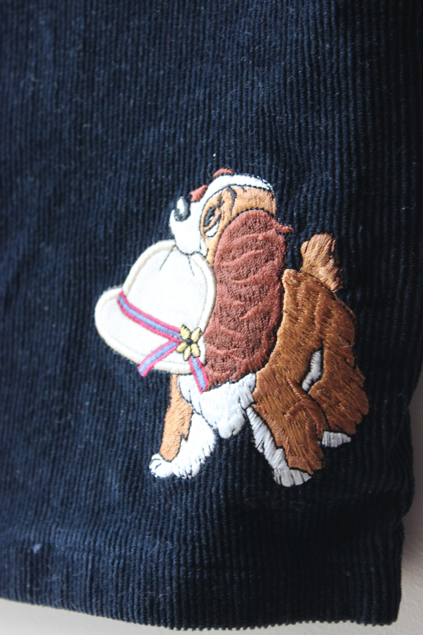 Emanuel Schvili Vintage Navy Corduroy Dog Embroidery Skirt - Waist 34