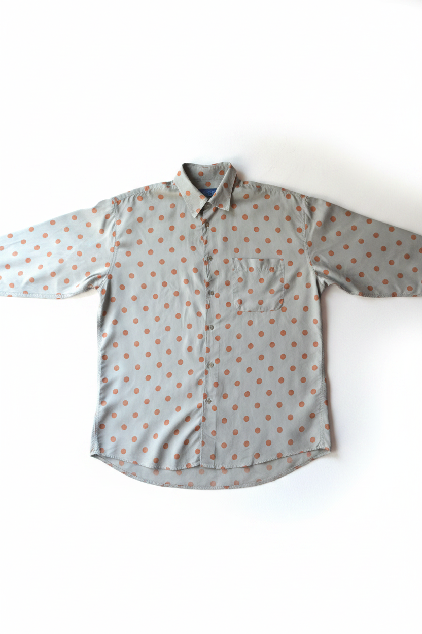 Kenzo Camicia Vintage Maxi Pois Grigio Salvia Taglia 40