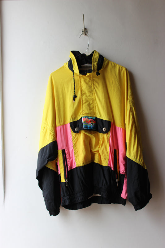 Giacca Vintage Anni 90 Color Block Giallo Rosa Nero