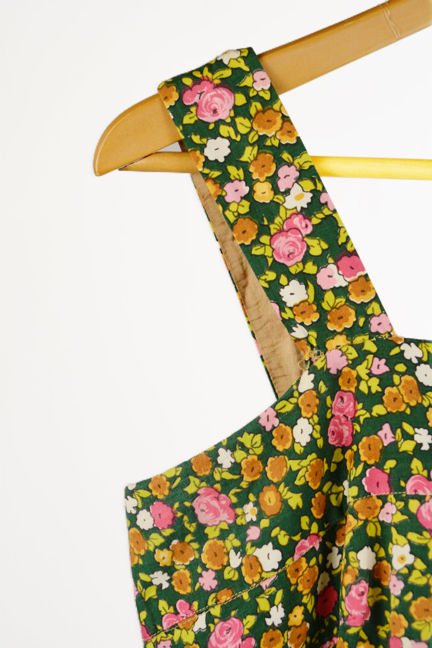 Vintage Sartorial Floral Midi Dress — Green Ditsy Rose Print, 1960s/70s