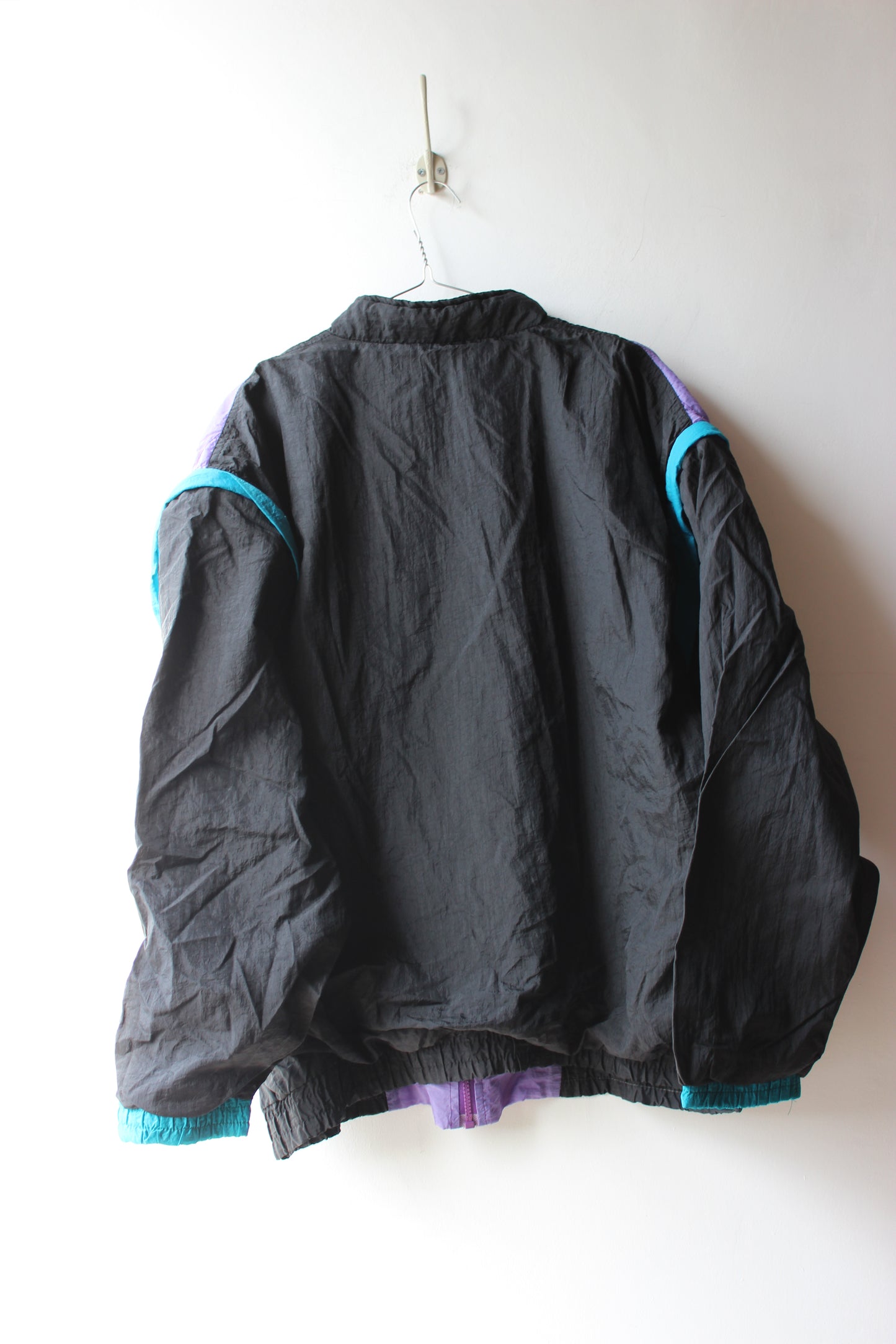 Giacca a vento vintage anni '90 nero viola turchese - Taglia 5