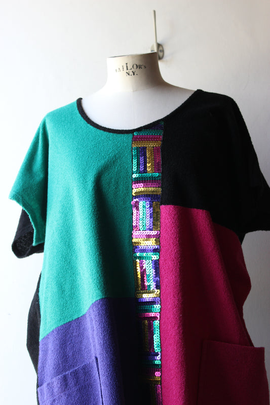 SCHILD Swiss Made Vintage Abito Color Block Paillettes Multicolor - Anni 80