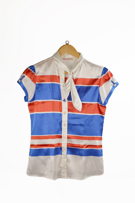Fornarina Camicia a Righe in Raso — Vintage Y2K