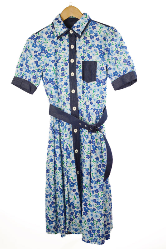 United Colors of Benetton Vintage Floral Chemisier Dress — Navy & Blue