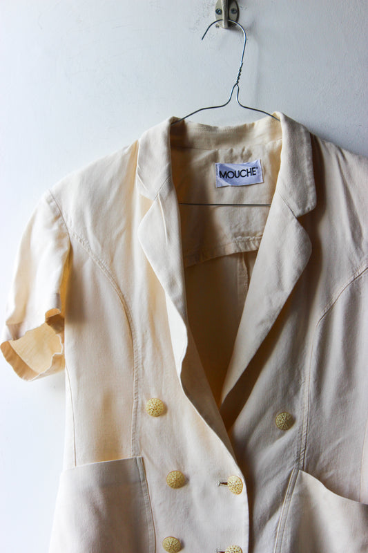 Blazer Vintage Mouche Color Panna Doppiopetto - Maniche Corte