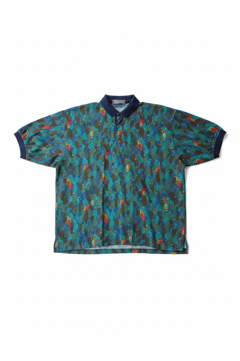 Polo Vintage Gianfranco Ottaviani Fantasia Pappagalli e Foglie - Taglia 52